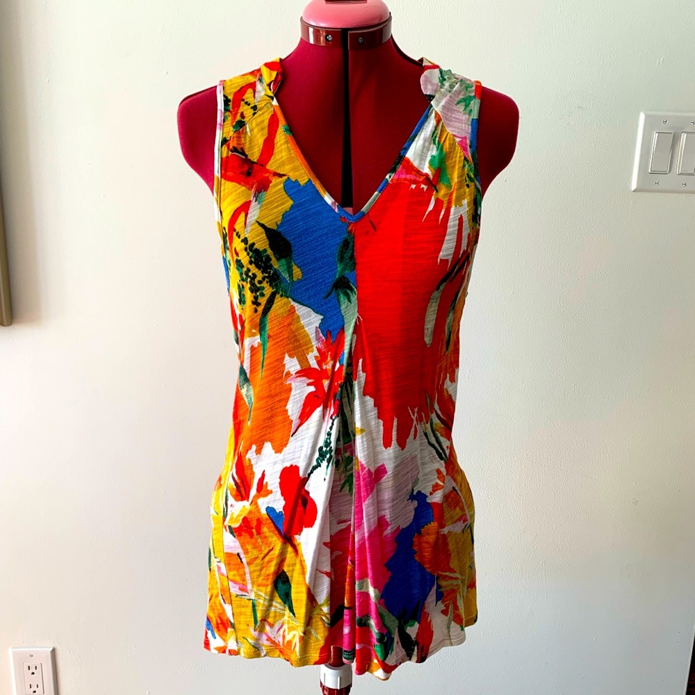 COLOURFUL FLORAL TANK TOP WITH UNIQUE COLLAR